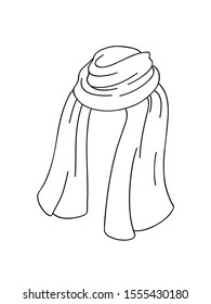 Winter scarf, warm and cozy. Vector sketch. Black line. Graphic drawing.