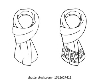 Winter scarf, warm and cozy. Vector sketch. Black line. Graphic drawing.