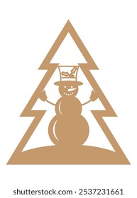 Winter scene arranged in a tree shape, Winter vector illustration, template for laser cutting 