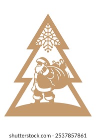 Winter scene arranged in a tree shape, Winter vector illustration, template for laser cutting 
