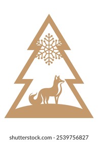 Escena de invierno arreglada en forma de árbol, Ilustración vectorial de invierno, Plantilla para el corte por láser 