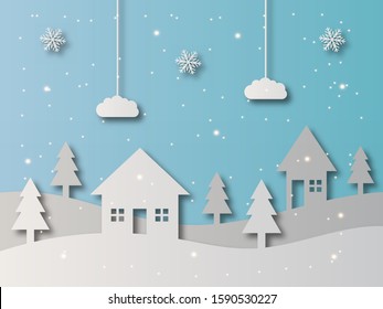 Winter scene background for christmas with blue sky.