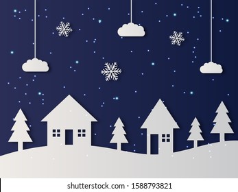 Winter scene background paper cut style for christmas.