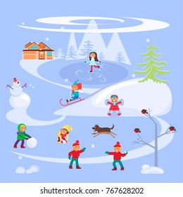 Winter scene with children 
