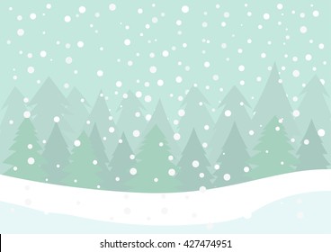 Winter scene - Falling snow with white snow and pine forest background, falling snow and snowflake, Christmas background, Fir forest background.