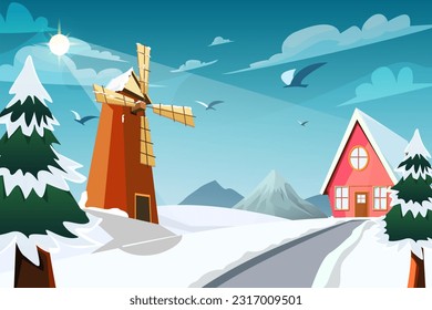 Winter Scene Flat Design Illustration