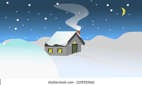 Winter scene with house and much snow