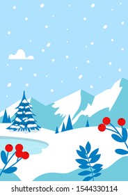 Winter scene. Winter landscape. A4 size card design. Vector