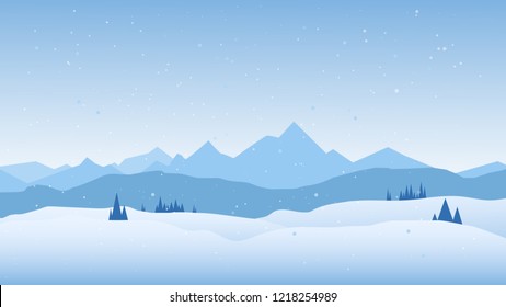 Winter scene with mountains landscape. Christmas background, Vector illustration. 