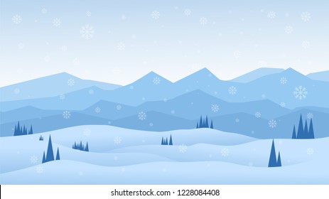 Winter scene with mountains landscape. Christmas background, Vector illustration.