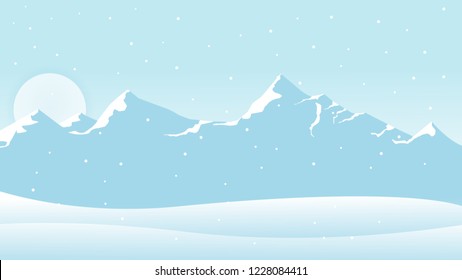 Winter scene with mountains landscape. Christmas background, Vector illustration.