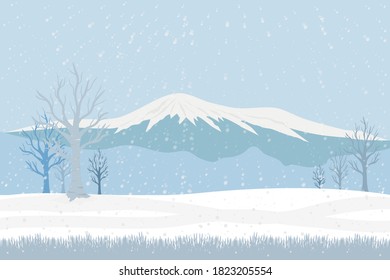 Winter scene with mountains landscape and Christmas background.