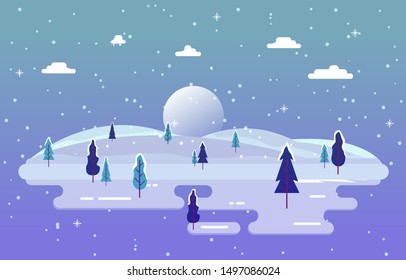 Winter Scene Snow Landscape with Pine Trees Mountain Simple Illustration