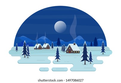 Winter Scene Snow Landscape with Pine Trees Mountain Simple Illustration