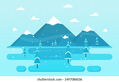 Winter Scene Snow Landscape with Pine Trees Mountain Simple Illustration