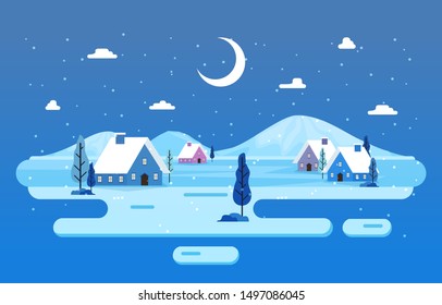 Winter Scene Snow Landscape with Pine Trees Mountain Simple Illustration