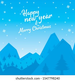 Winter Scene Snow Landscape with Pine Trees Mountain Simple Illustration. 