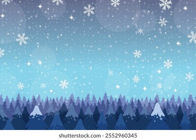 Paisaje de nieve de la escena del invierno con la Ilustración vectorial de los pinos