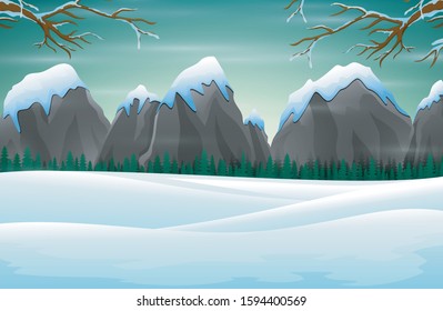 Winter scene with snow mountains rocks hills