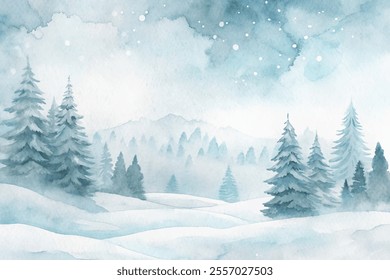 A winter scene with snow and trees. The trees are bare and the sky is cloudy