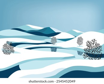 Winter scene surrounded by mountain and snow