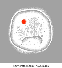 Winter scene. Vector illustration in silver, white and red colors. Holiday background design for greeting card, poster, invitation.