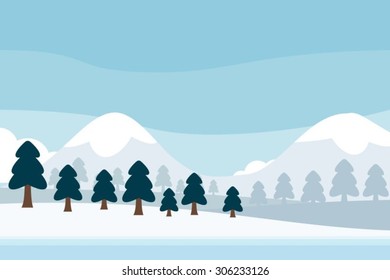 Winter scenery of mountain in flat style