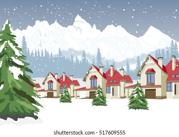 winter scenery with mountain ski resort