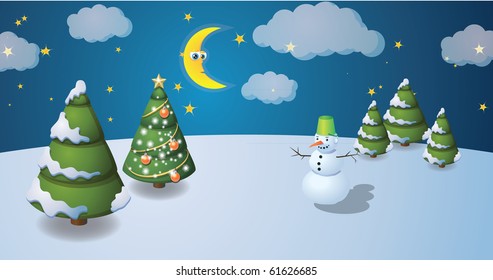 Winter scenery with snowman