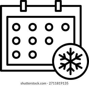 Winter Schedule Icon: Calendar with Snowflake Symbol