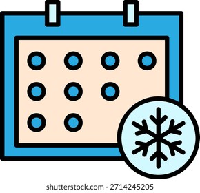 Icono de horario de invierno con calendario y copo de nieve
