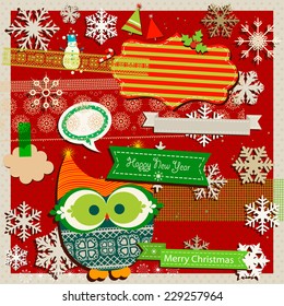 winter scrapbook template with cute owl