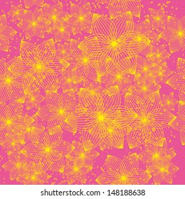 winter seamless with abstract vector snowflakes or flowers on pink background