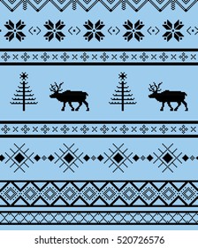 Winter seamless art knitted red embroidery pattern with deers blue and black vector
