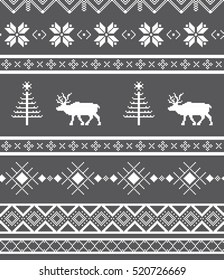 Winter seamless art knitted red embroidery pattern with deers grey and white vector