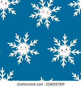 Winter seamless background with cartoon snowflakes.