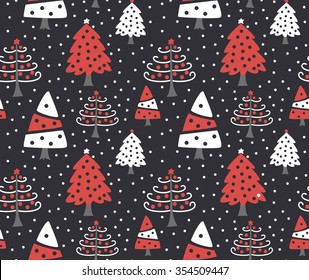 winter seamless background with decorated Christmas tree
