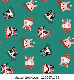 Invierno de fondo fluido con divertidos conejos navideños