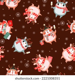 Winternahtloser Hintergrund mit lustigem Weihnachtswild