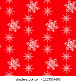 Winter seamless background with snowflakes for greeting card or invitation. Merry Christmas and Happy New Year design element. Bright red vector backdrop