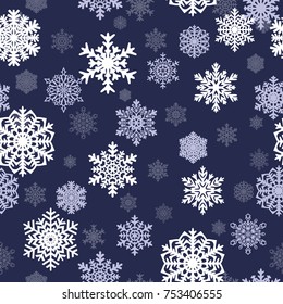 Fundo sem costura inverno com flocos de neve. Férias de inverno e fundo de Natal. Ilustração vetorial