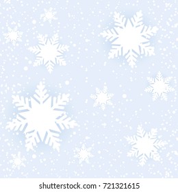 Winter seamless blue pattern with snowflakes. Light gentle pastel colors. New year decoration. Xmas decor. Wrapping design.