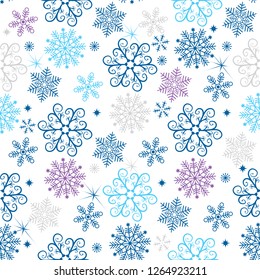 Winter seamless christmas pattern with colorful snowflakes  on a transparent background, vector eps 8