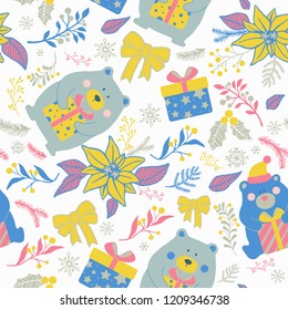 Winter seamless Christmas pattern for design packaging paper, postcard, print and textiles.