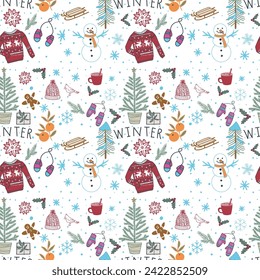 winter seamless Christmas pattern with snowman 