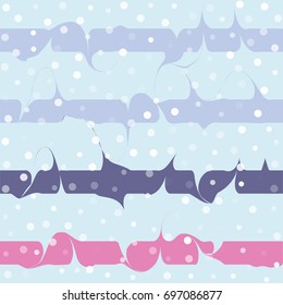 winter seamless fashion pattern with stripes and dots. snow fall and wavy blue lines. marbled ink curly strokes, curved stripes seamless vector illustration. christmas holiday pattern