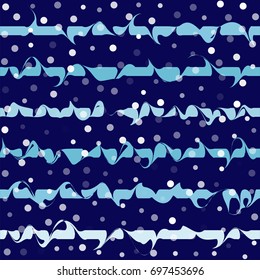 winter seamless fashion pattern with stripes and dots. snow fall and wavy blue lines. marbled ink curly strokes, curved stripes seamless vector illustration. christmas holiday pattern