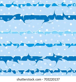 winter seamless fashion pattern with stripes and dots. snow fall and wavy blue lines. marbled ink curly strokes, curved stripes seamless vector illustration. christmas holiday background