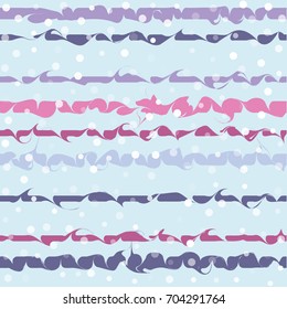 winter seamless fashion pattern with stripes and dots. snow fall and wavy blue lines. marbled ink curly strokes, curved stripes seamless vector illustration. christmas holiday pattern