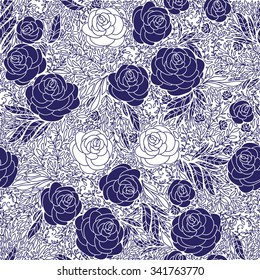 Winter seamless floral pattern with leaves 